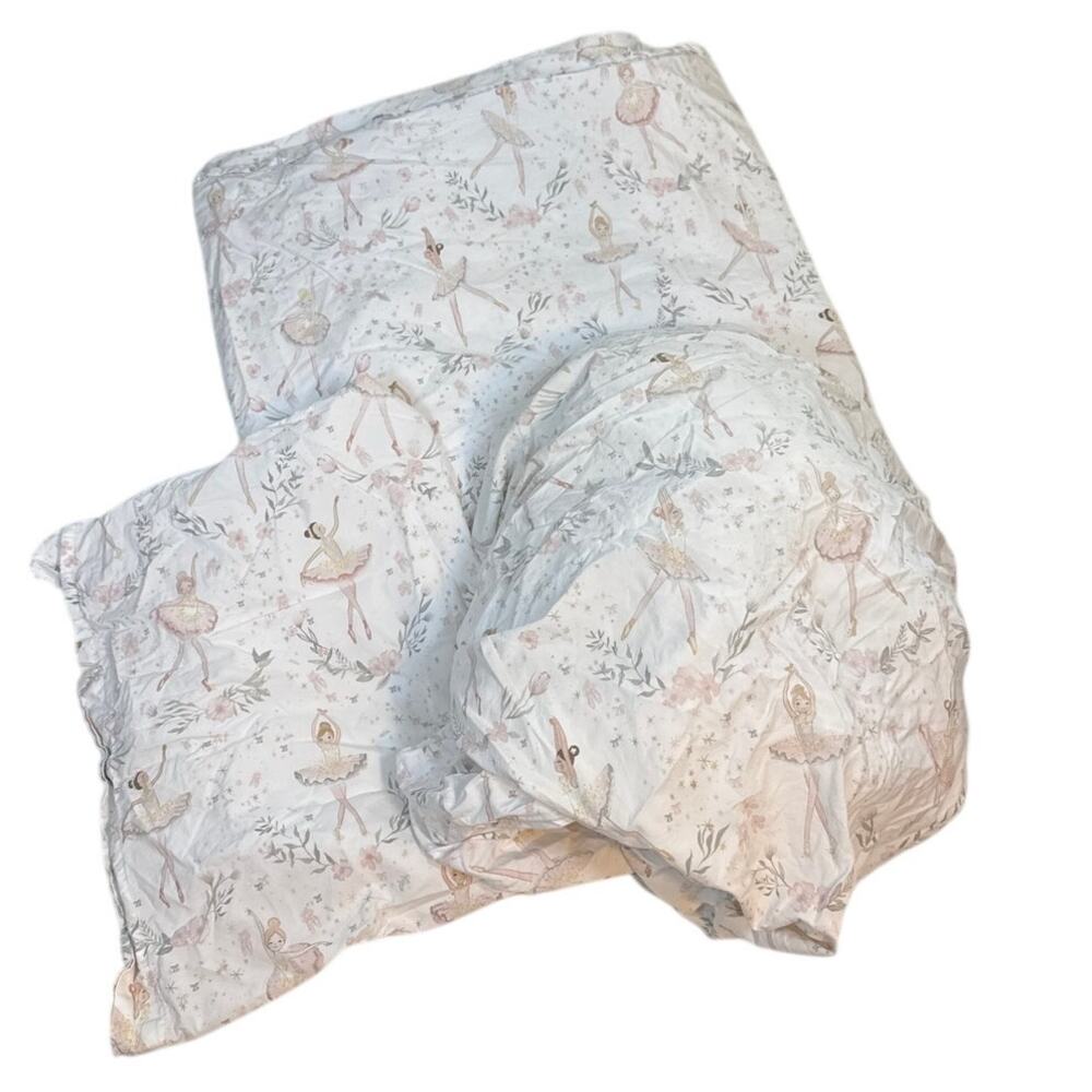Pottery Barn Kids Full Ballerina 100% Organic Cotton Sheet Set Pink White Girls
